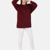 Co-Ords Sets | Bene Kleed Women Maroon/White Longline Oversized Sweatshirt With Leggings Co-Ord