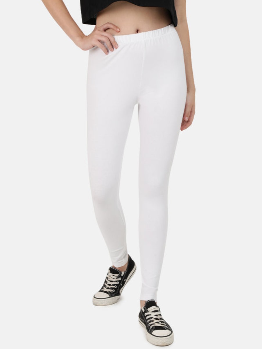 Leggings | Bene Kleed Women White Cotton Solid Leggings