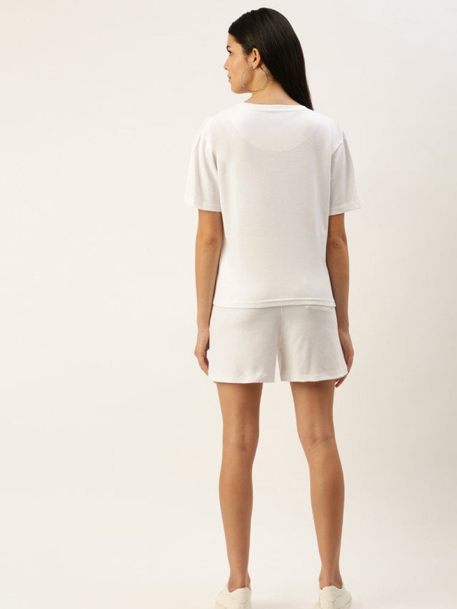 Co-Ords Sets | Bene Kleed Women White Co-Ords Set T-Shirt And Shorts