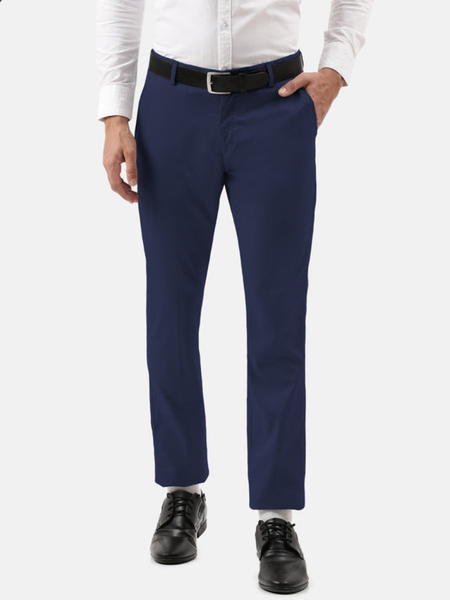 Formal Trousers | IVOC Men Navy Slim Fit Solid Formal Trousers