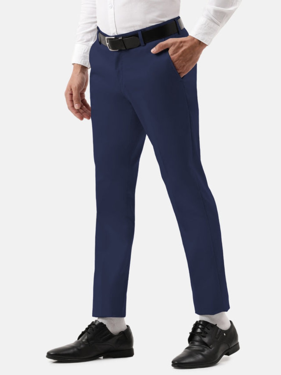 Formal Trousers | IVOC Men Navy Slim Fit Solid Formal Trousers