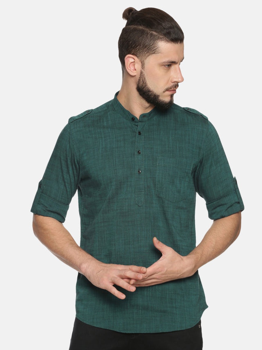 Kurtas | IVOC Men Green Slim Fit Solid Kurta