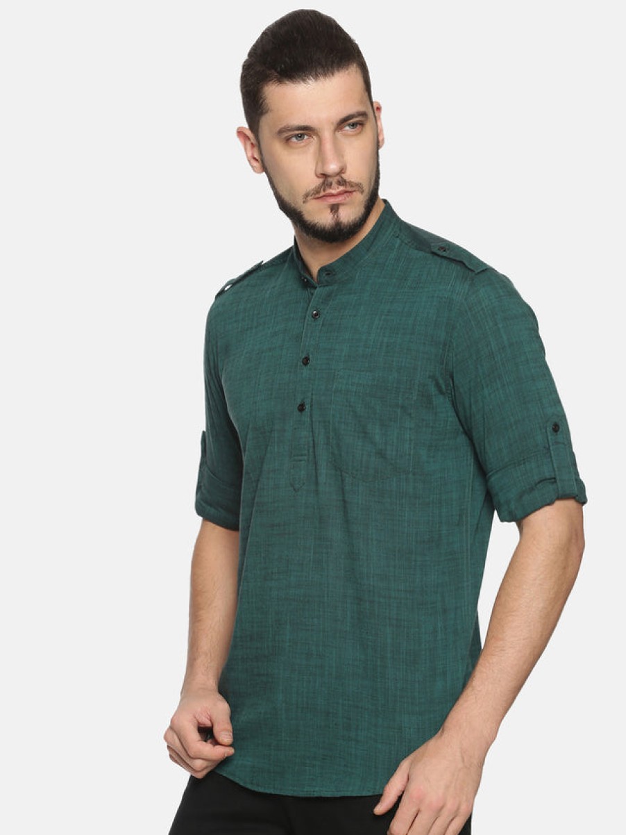 Kurtas | IVOC Men Green Slim Fit Solid Kurta