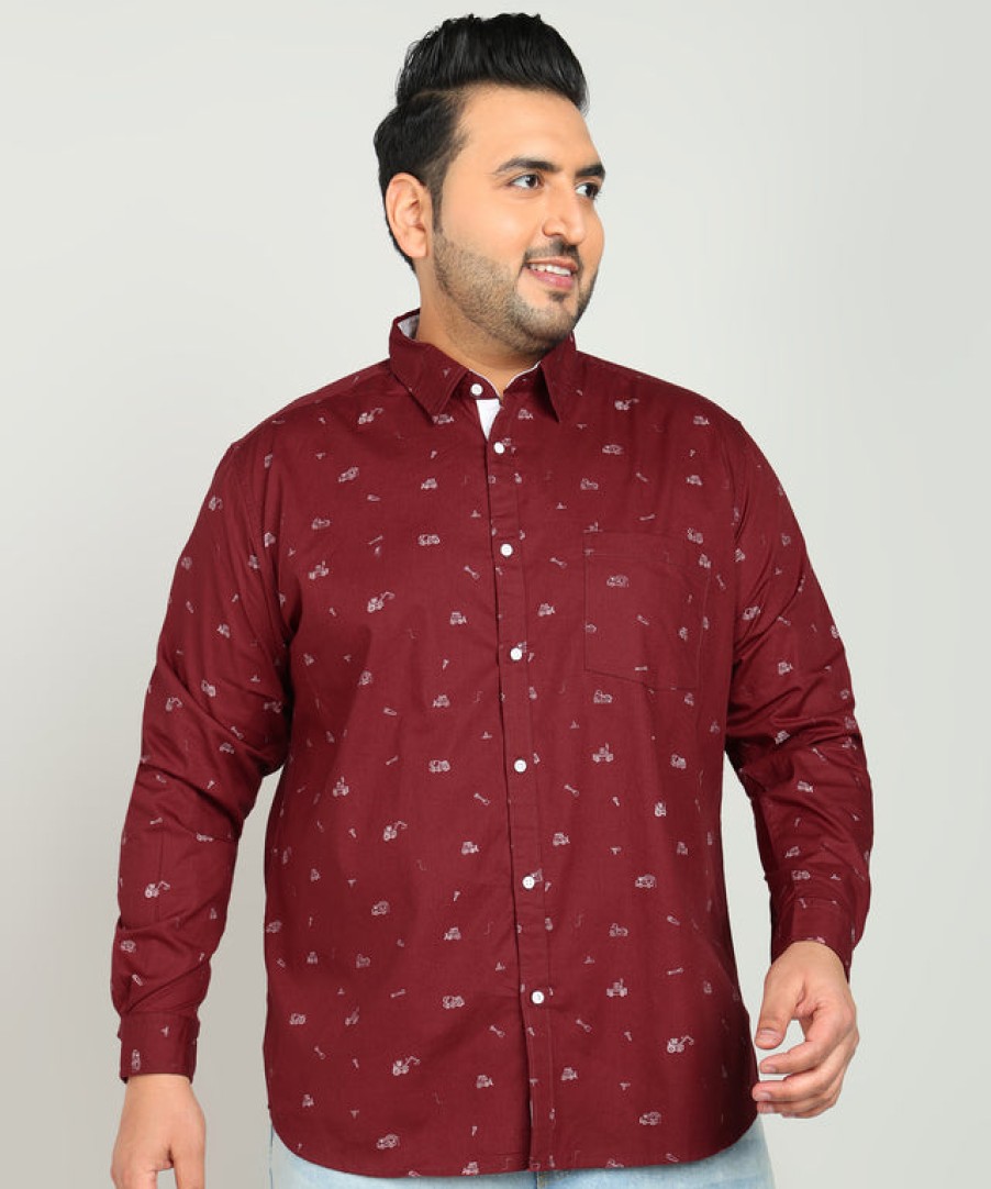 Casual Shirts | IVOC Plus Men Maroon Opaque Printed Pure Cotton Casual Shirt