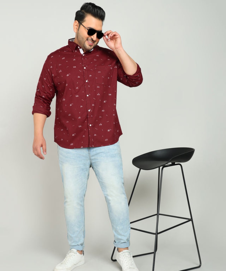 Casual Shirts | IVOC Plus Men Maroon Opaque Printed Pure Cotton Casual Shirt