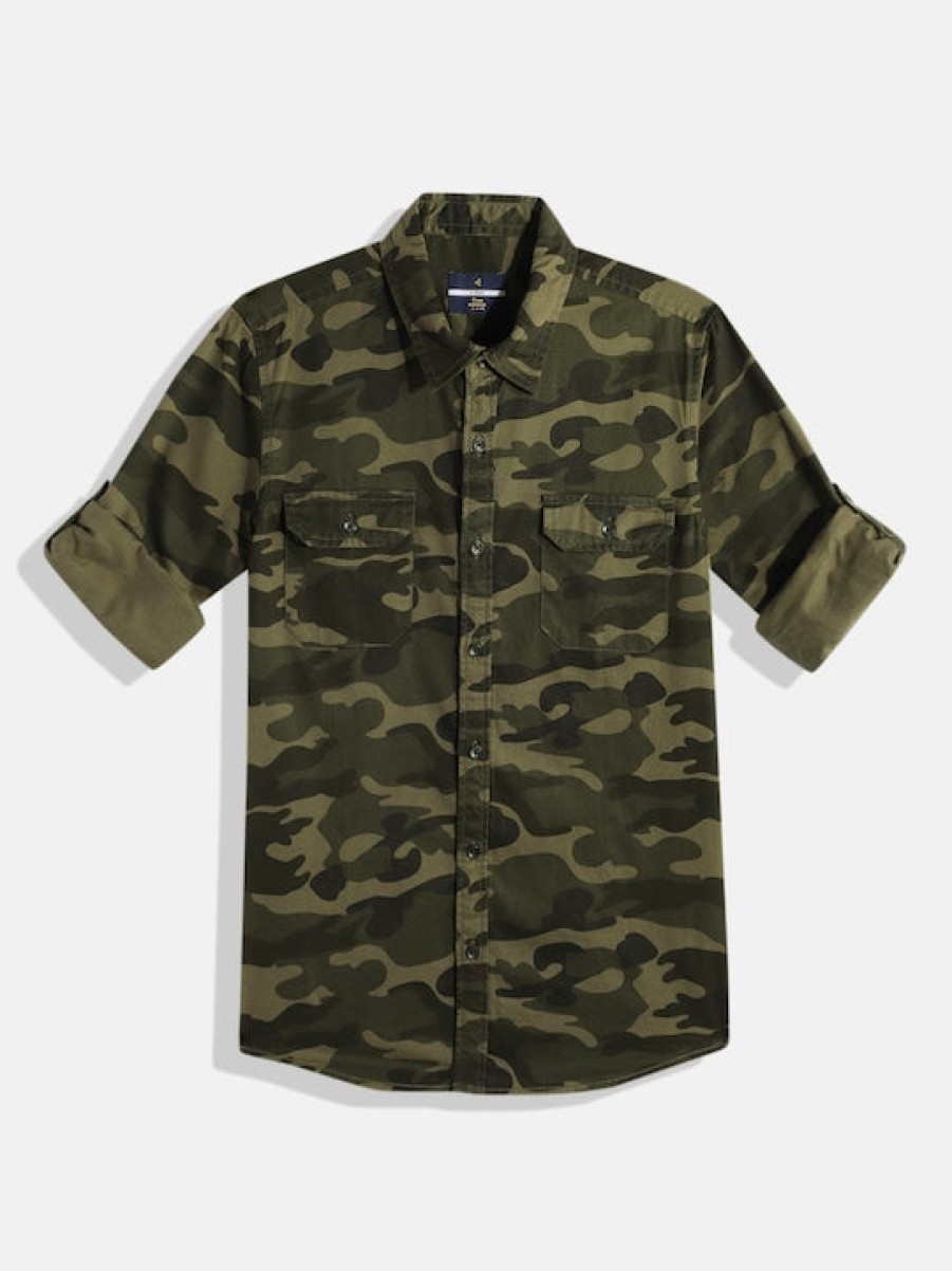 Casual Shirts | IVOC Boys Olive Regular Fit Camouflage Casual Shirt