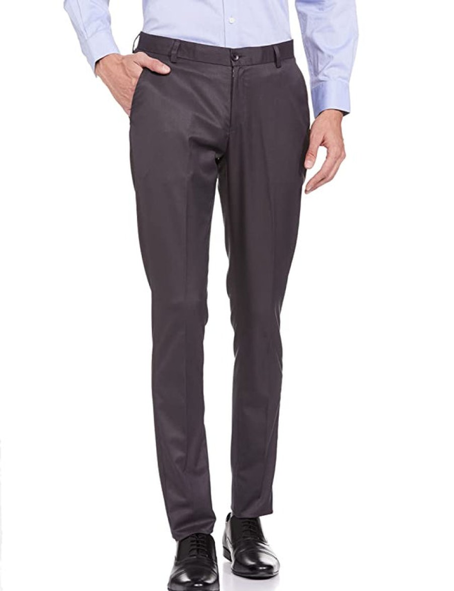 Formal Trousers | IVOC Men Dark Grey Slim Fit Solid Formal Trousers