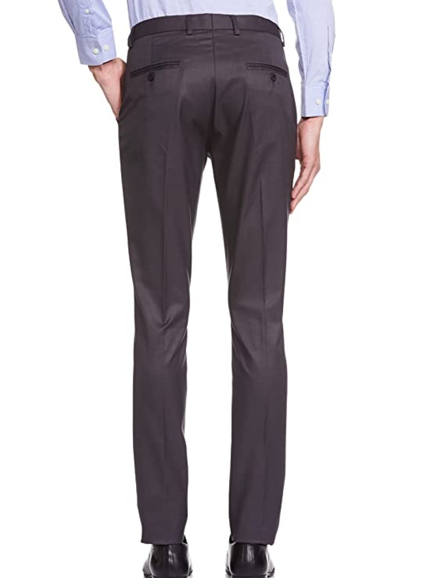 Formal Trousers | IVOC Men Dark Grey Slim Fit Solid Formal Trousers