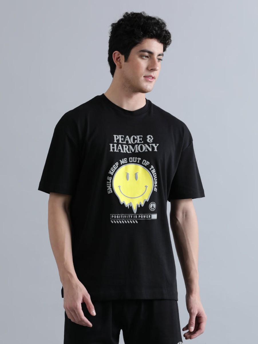 T-Shirts | Bene Kleed Men Black Graphic Print Short Sleeves Oversized T-Shirt