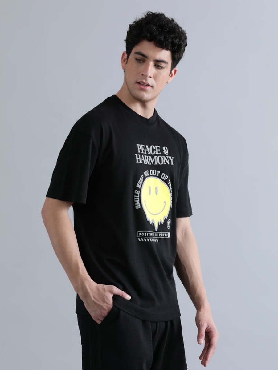 T-Shirts | Bene Kleed Men Black Graphic Print Short Sleeves Oversized T-Shirt