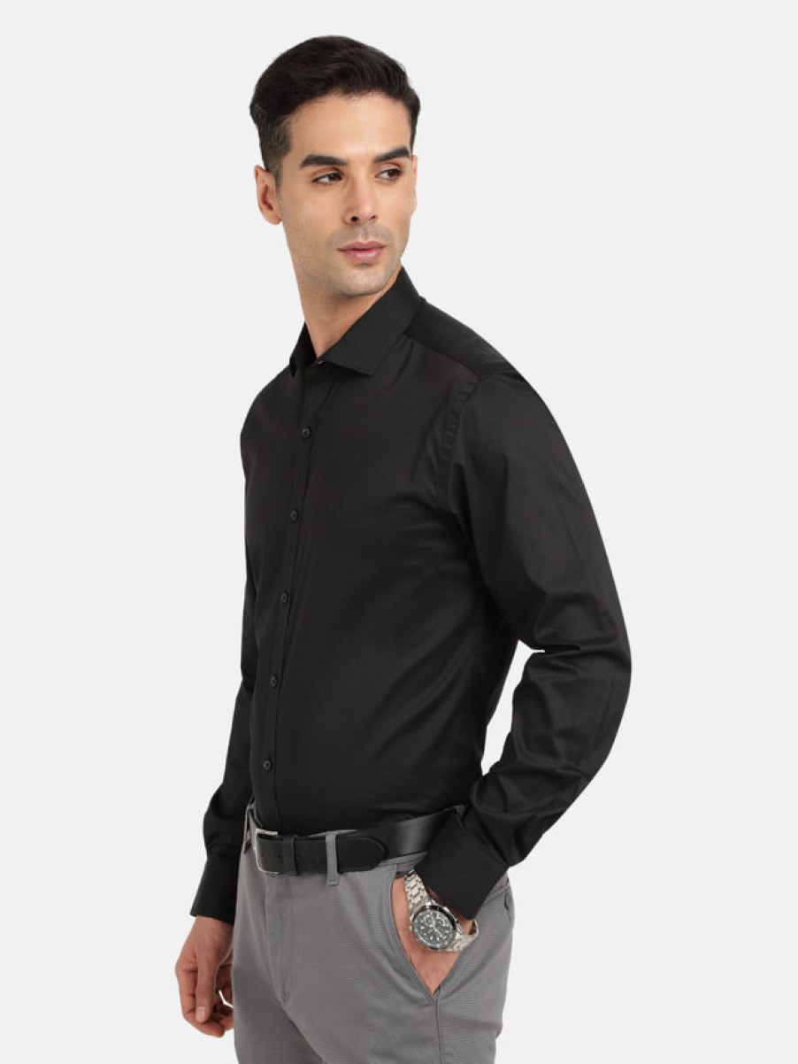 Formal Shirts | IVOC Men Black Solid Slim Fit Opaque Formal Shirt