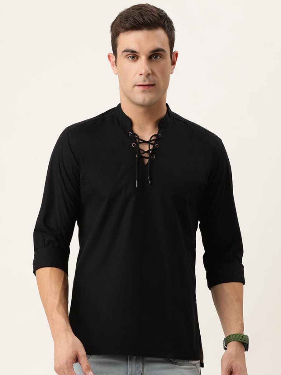 Kurtas | Bene Kleed Men Black Slim Fit Solid Kurta