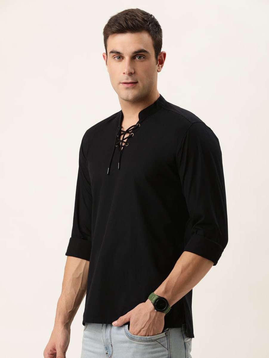 Kurtas | Bene Kleed Men Black Slim Fit Solid Kurta