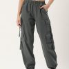 Cargos & Joggers | Bene Kleed Women Dark Grey Solid Parachute Fit Cargo Trousers