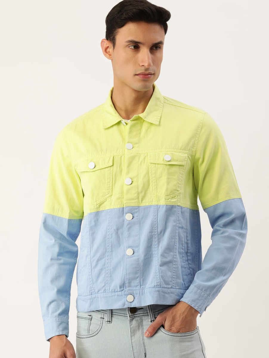 Jackets | Bene Kleed Men Neon Yellow/Cerulean Blue Slim Fit Colour Block Jacket