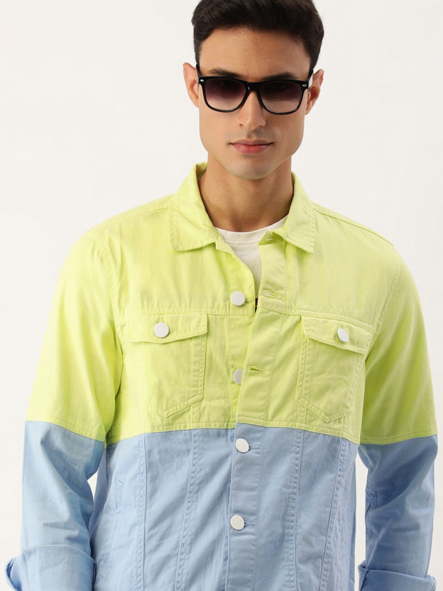 Jackets | Bene Kleed Men Neon Yellow/Cerulean Blue Slim Fit Colour Block Jacket