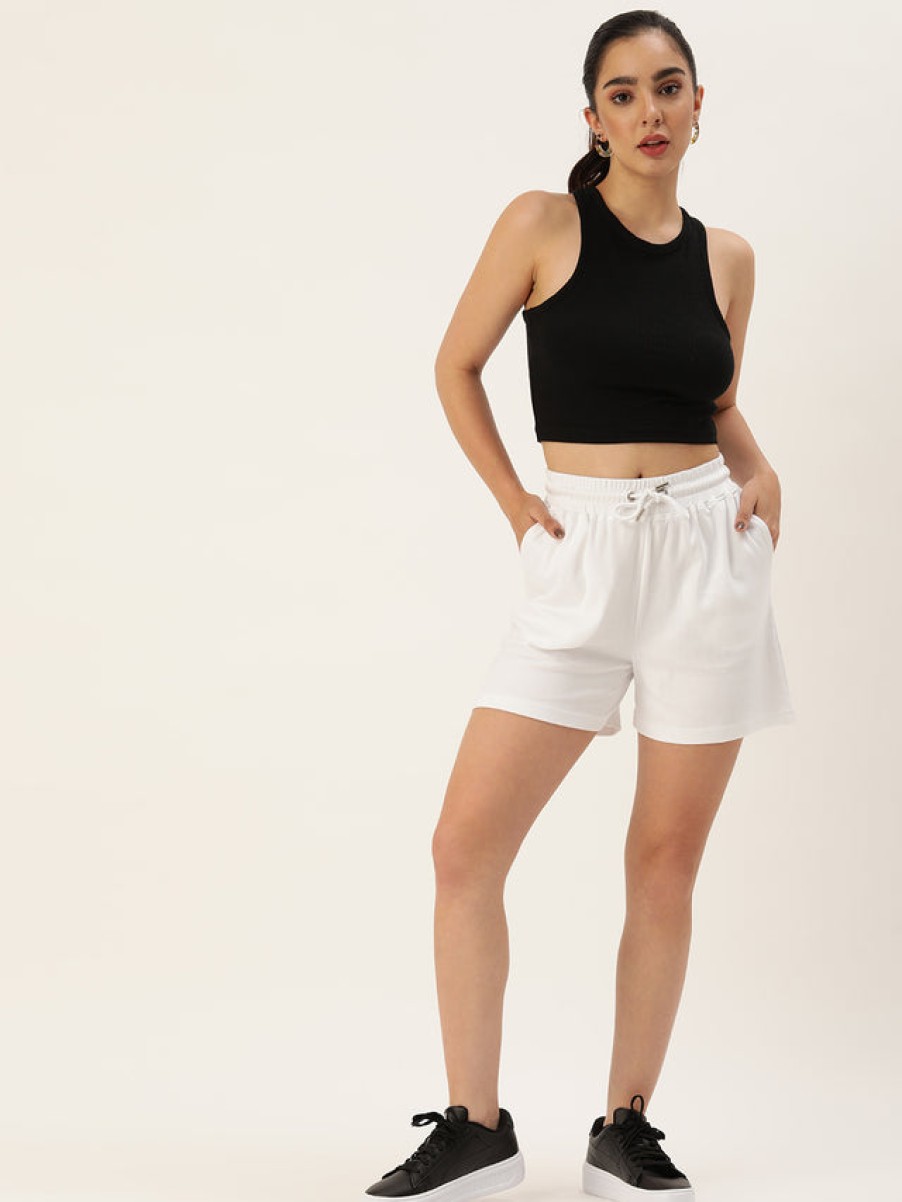 Shorts | Bene Kleed Women White Loose Fit Solid Casual Shorts