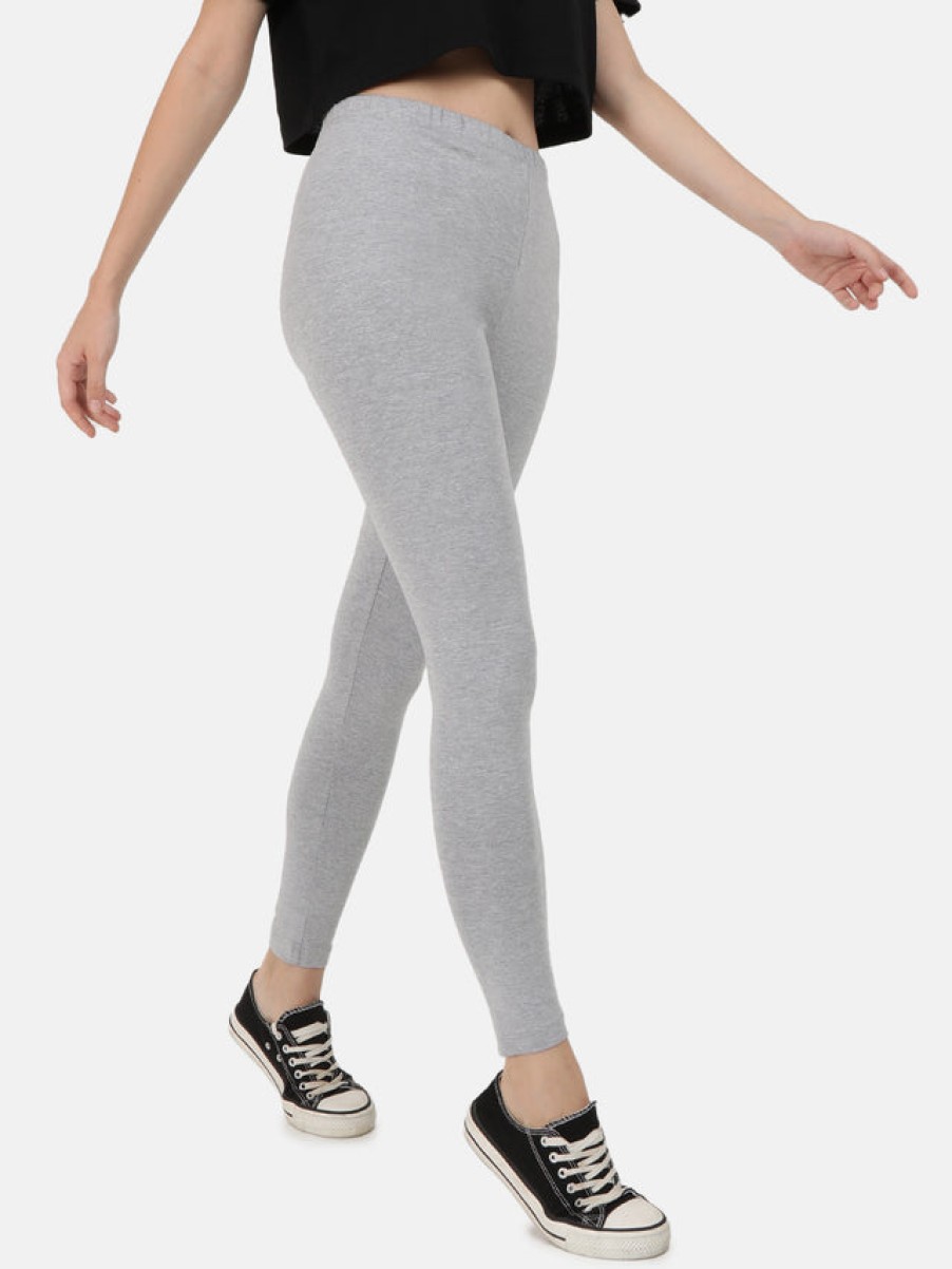 Leggings | Bene Kleed Women White/Grey Pack Of 2 Solid Cotton Leggings