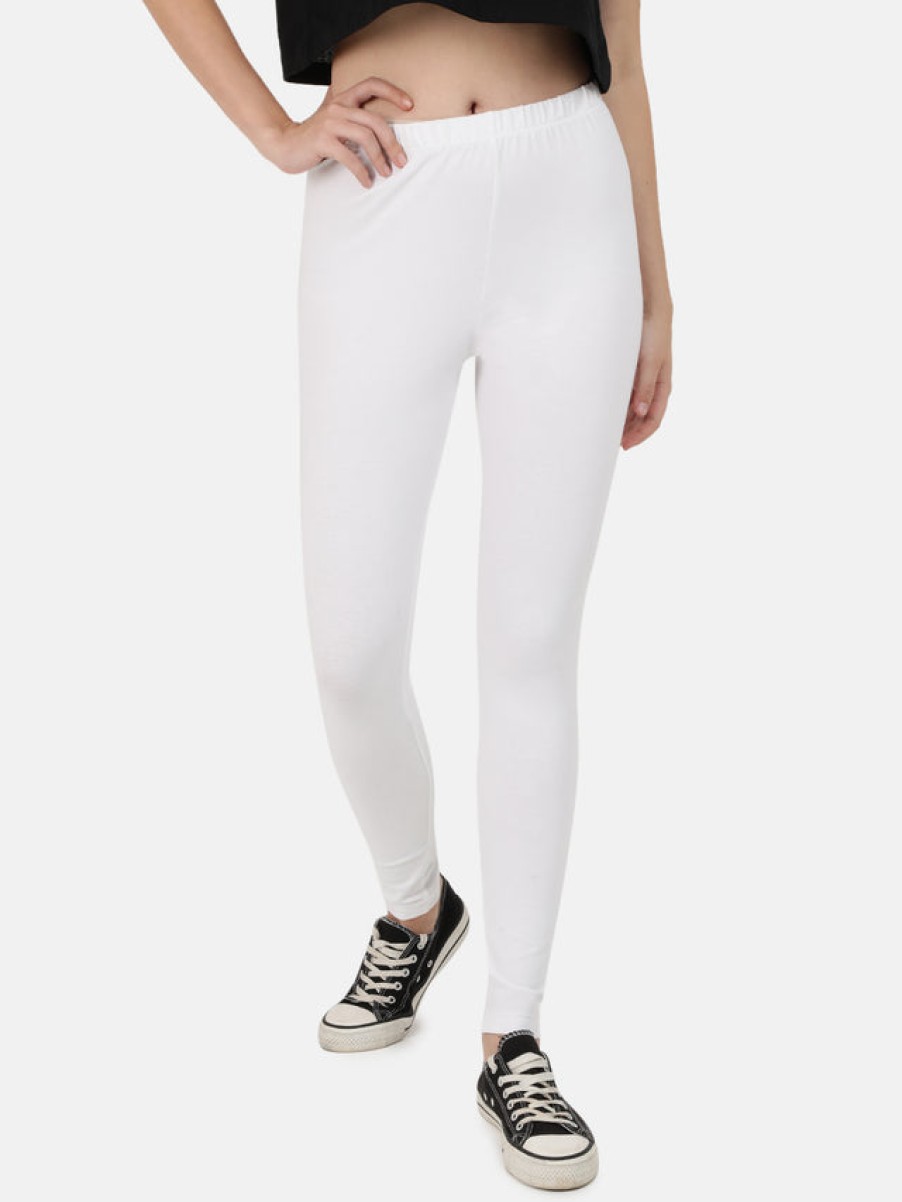 Leggings | Bene Kleed Women White/Grey Pack Of 2 Solid Cotton Leggings