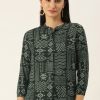 Casual Shirts | Bene Kleed Women Dark Green Slim Fit Tribal Casual Shirt