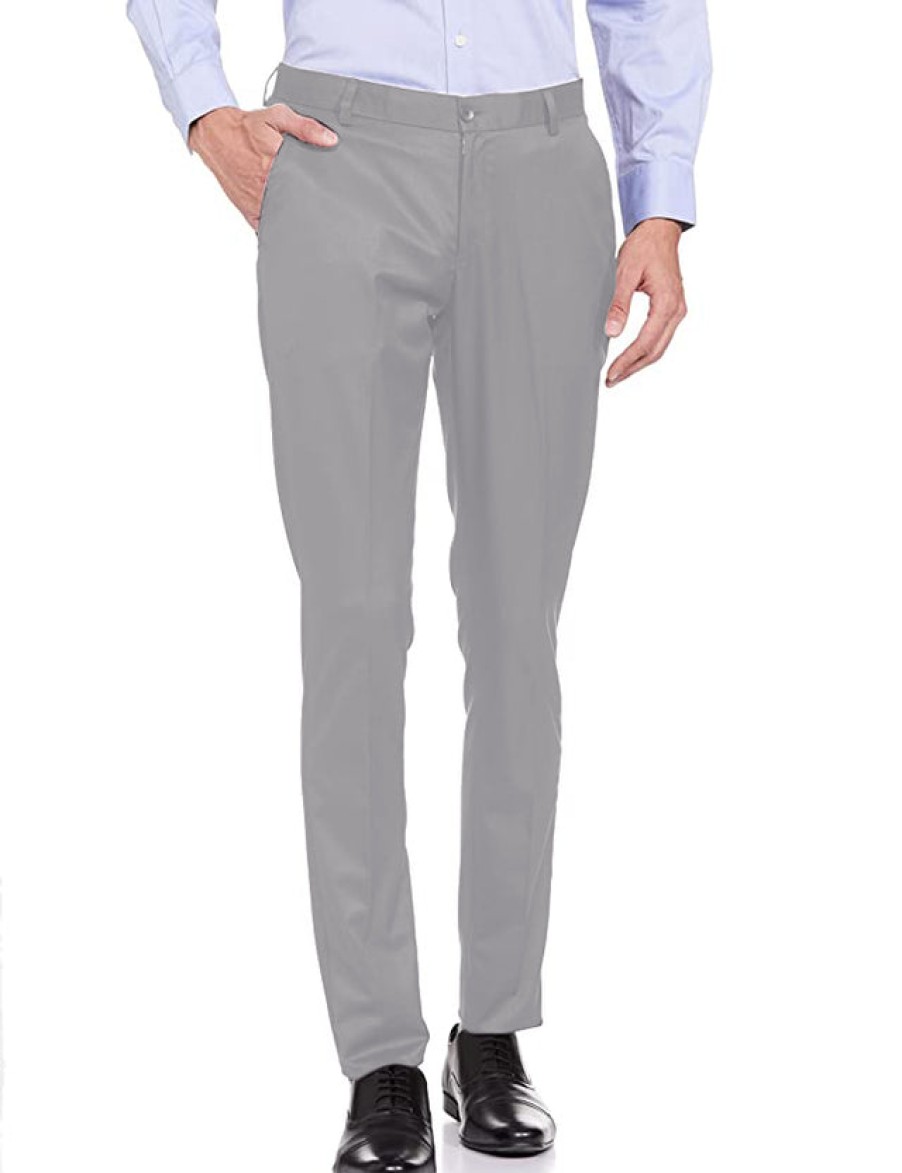 Formal Trousers | IVOC Men Grey Slim Fit Solid Formal Trousers