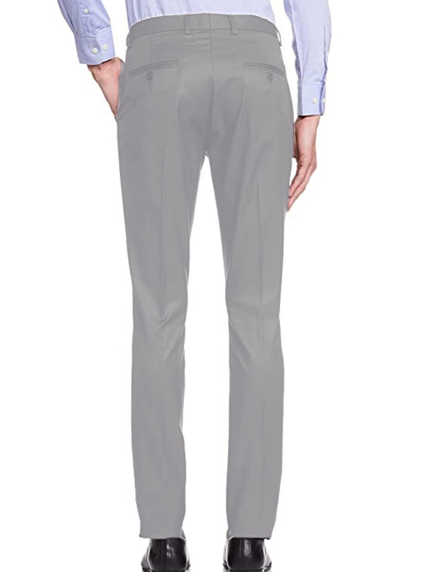 Formal Trousers | IVOC Men Grey Slim Fit Solid Formal Trousers