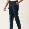 Cargos & Joggers | IVOC Women Navy Blue Overdyed Slim Fit Solid Cargo Trousers