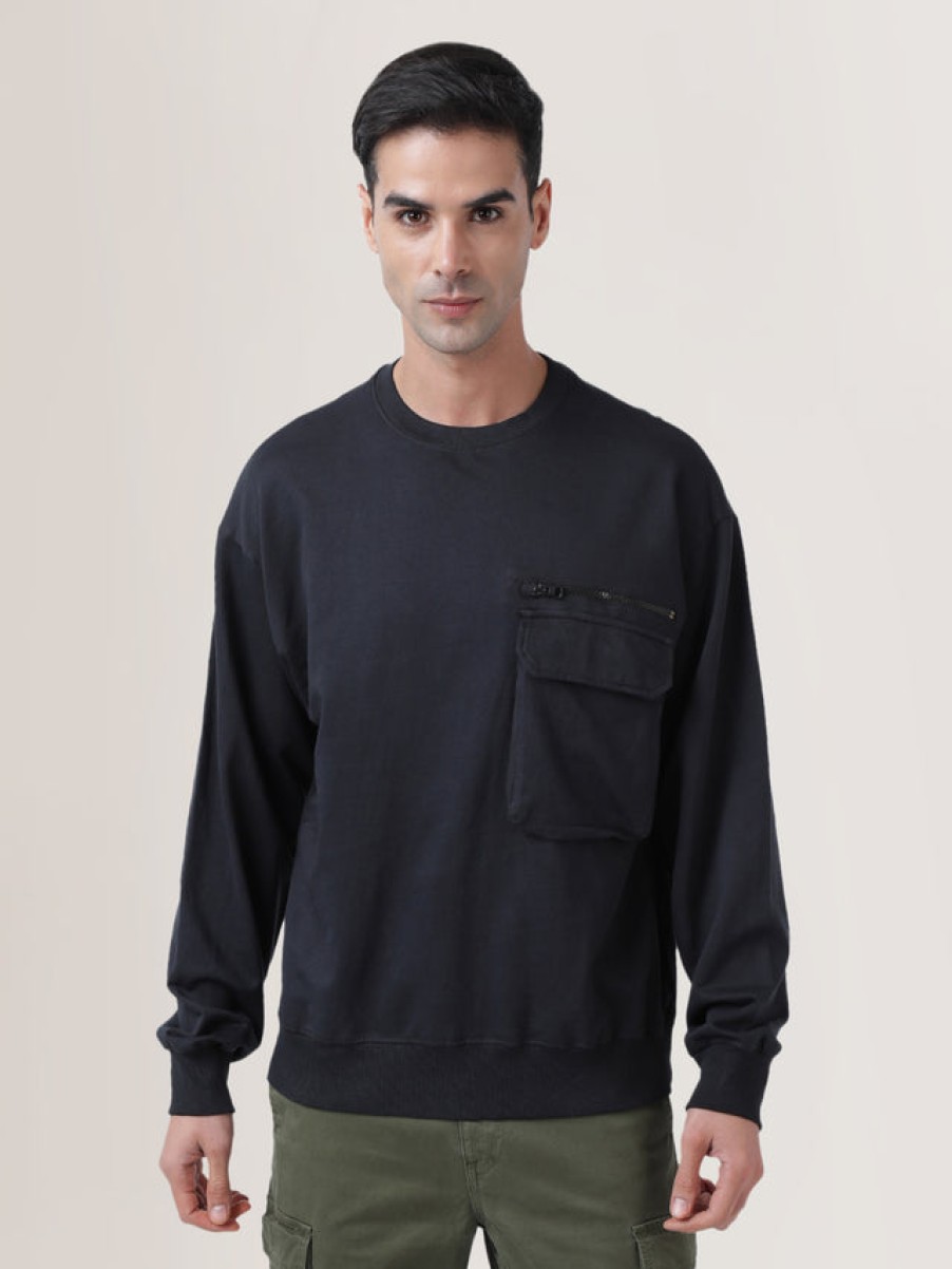 Sweatshirts | Bene Kleed Men Black Relaxed Fit Solid Utility Sweatshirt With Baggy Chest Pocket