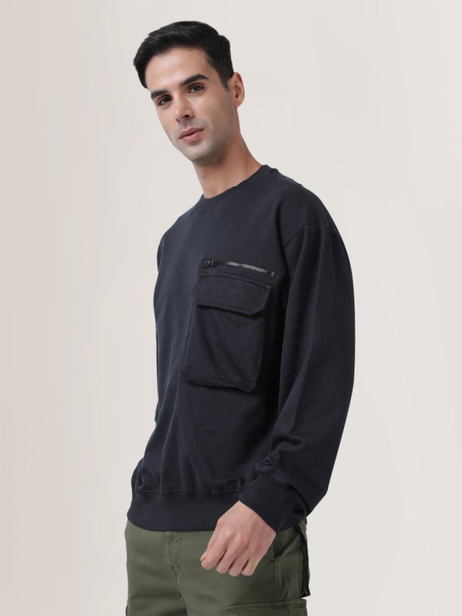 Sweatshirts | Bene Kleed Men Black Relaxed Fit Solid Utility Sweatshirt With Baggy Chest Pocket