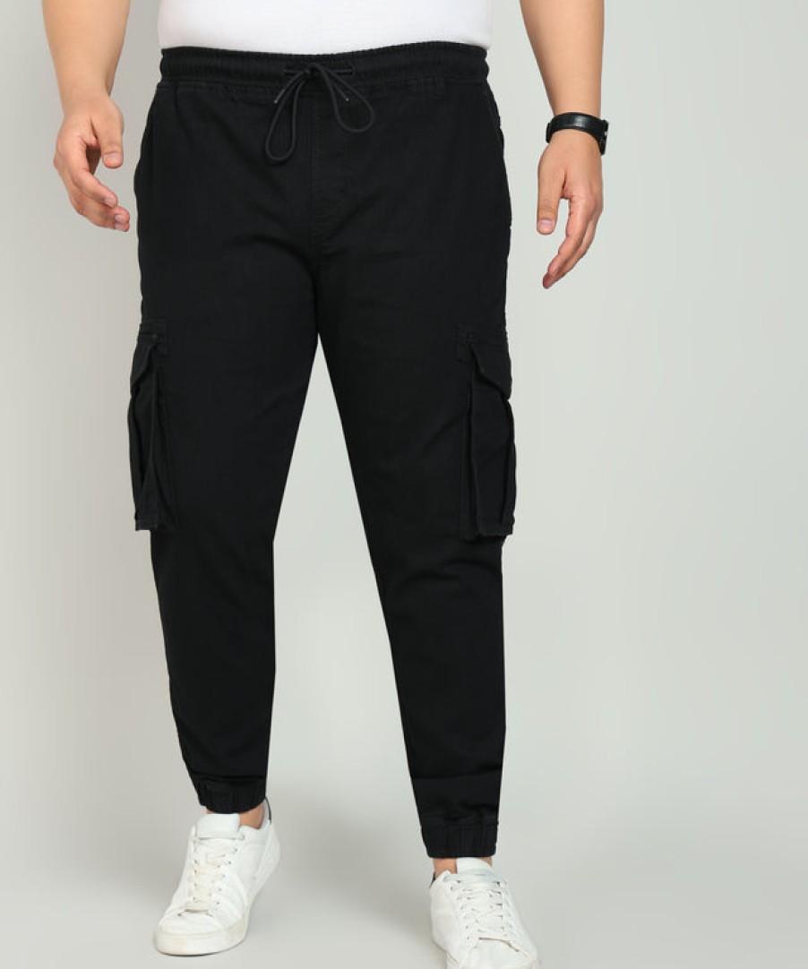 Jeans | IVOC Plus Men Black Regular Fit Solid Strechable Cargo Jogger Jeans