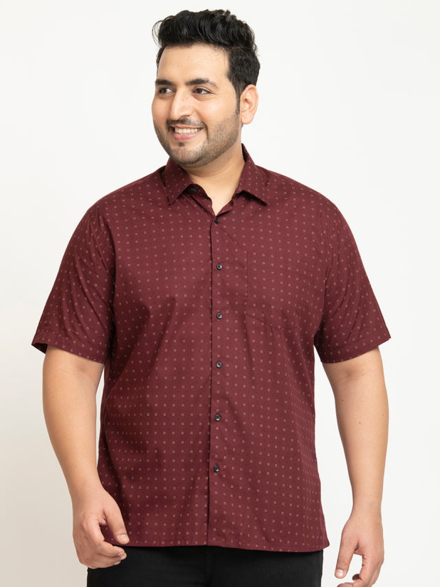 Formal Shirts | IVOC Plus Men Maroon Regular Fit Half Sleeves Printed Formal Shirt