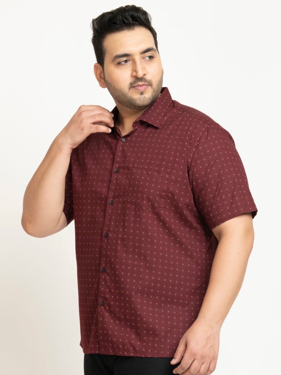 Formal Shirts | IVOC Plus Men Maroon Regular Fit Half Sleeves Printed Formal Shirt