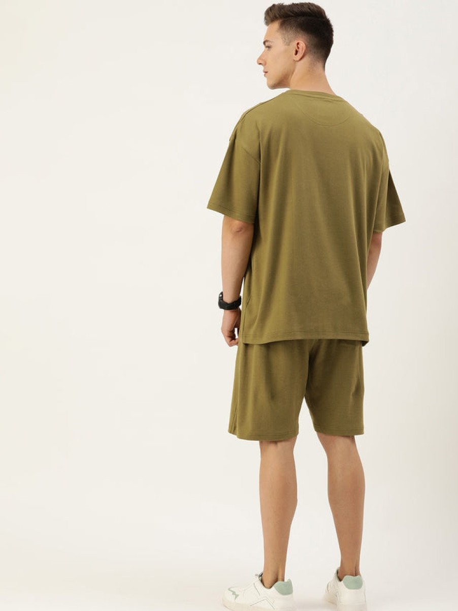 Co-Ords Sets | Bene Kleed Men Green Olive Co-Ords Set T-Shirt And Shorts