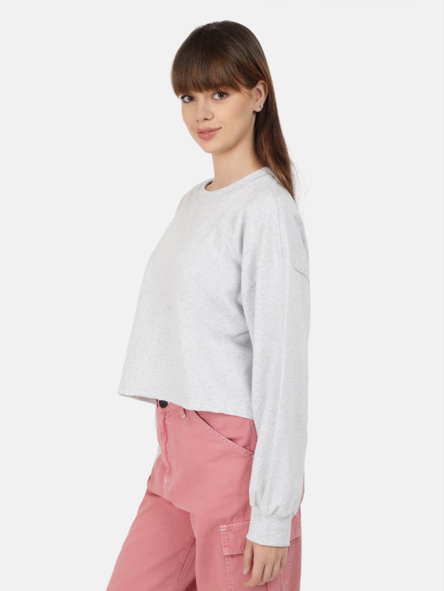 Sweatshirts | Bene Kleed Women White Melange Solid Cropped Length Oversized Sweatshirt