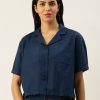 Casual Shirts | Bene Kleed Women Insignia Blue Boxy Fit Solid Casual Shirt