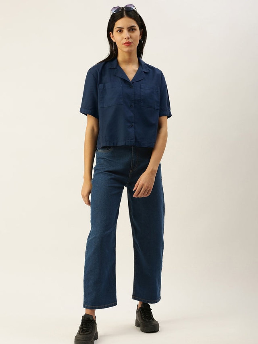 Casual Shirts | Bene Kleed Women Insignia Blue Boxy Fit Solid Casual Shirt