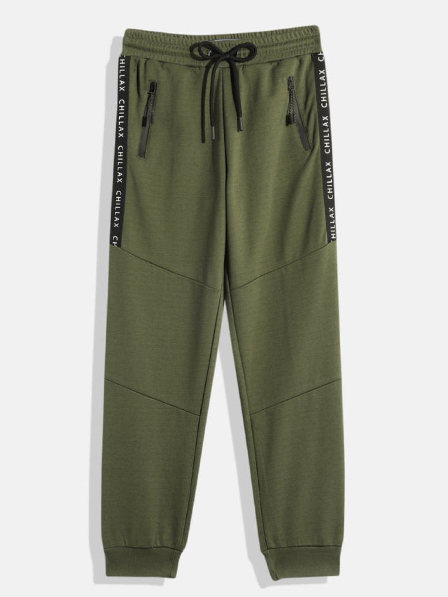 Cargos & Joggers | Bene Kleed Boys Olive Regular Fit Solid Knitted Joggers