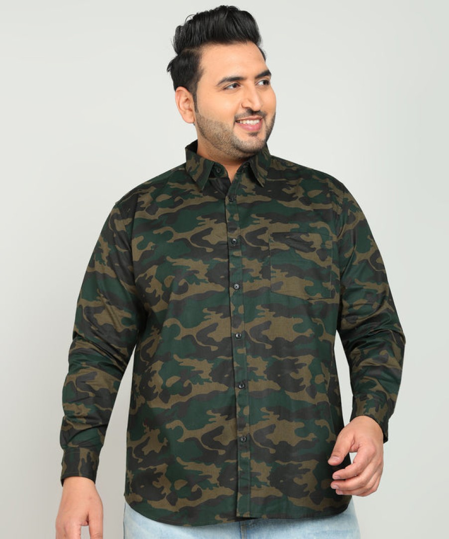 Casual Shirts | IVOC Plus Men Olive Camo Printed Pure Cotton Casual Shirt