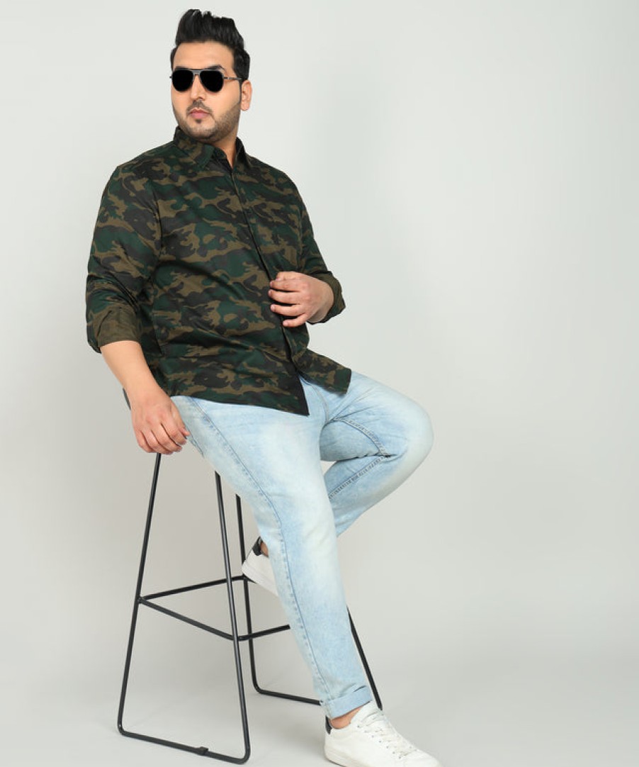 Casual Shirts | IVOC Plus Men Olive Camo Printed Pure Cotton Casual Shirt