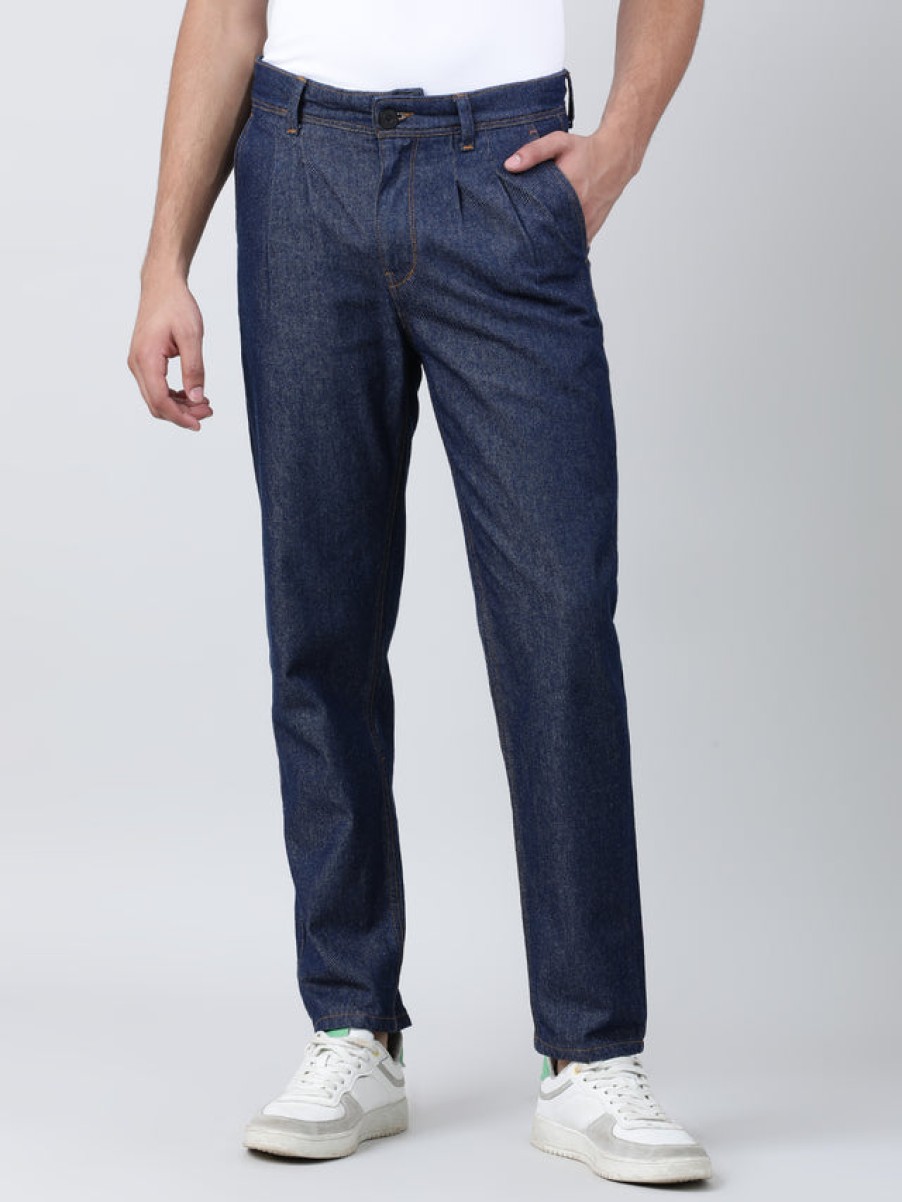 Jeans | Bene Kleed Men Navy Comfy Tapered Fit Solid Denim Jeans