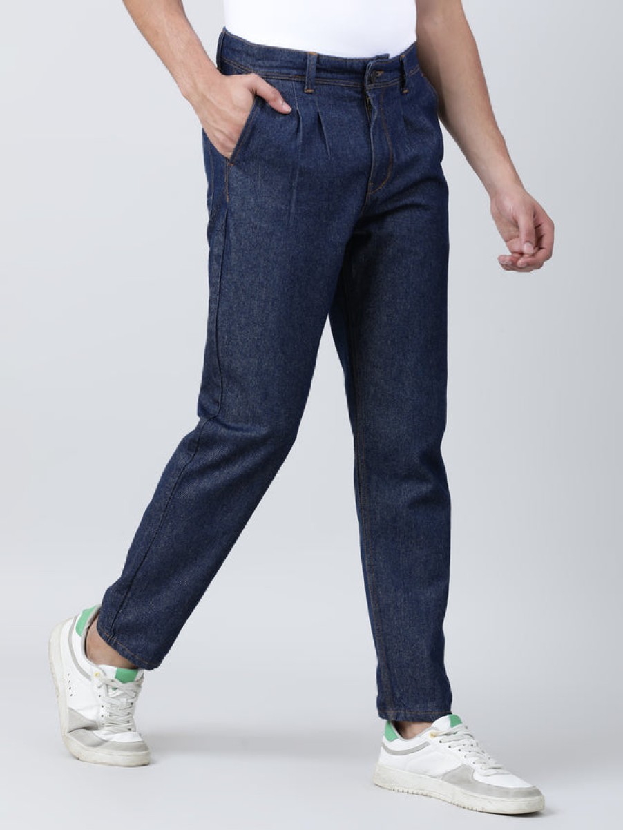 Jeans | Bene Kleed Men Navy Comfy Tapered Fit Solid Denim Jeans