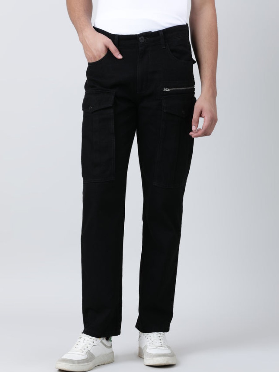 Jeans | Bene Kleed Men Black Relaxed Fit Solid Denim Cargo Jeans