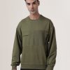 Sweatshirts | Bene Kleed Men Olive Green Relaxed Fit Solid Sweatshirt With Chest Panelling Deta