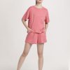 Co-Ords Sets | Bene Kleed Women Peach Beige Pure Cotton Solid T-Shirt With Shorts