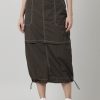 Skirts | Bene Kleed Women Olive Parachute Fit Solid Maxi Skirt With Contrast Stitch