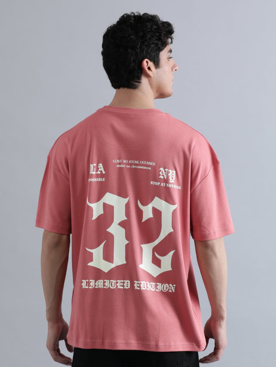 T-Shirts | Bene Kleed Men Peach Beige Oversized Graphic Print T-Shirt