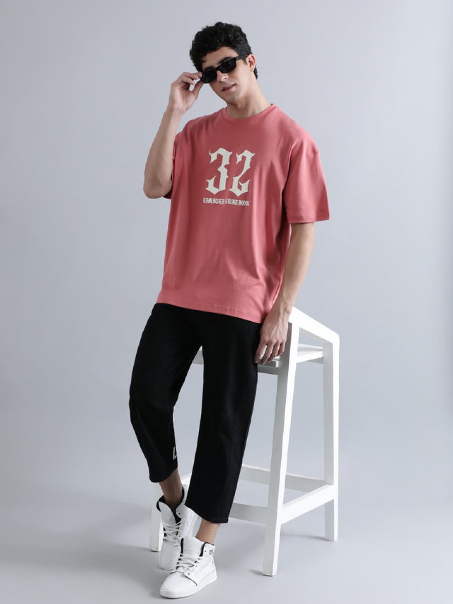 T-Shirts | Bene Kleed Men Peach Beige Oversized Graphic Print T-Shirt