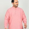 Kurtas | IVOC Plus Men Pink Cotton Linen Mandarin Collar Solid Casual Kurta