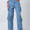 Jeans | Bene Kleed Women Blue Relaxed Fit High-Rise Jeans With Utility Cargo Pockets