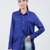 Casual Shirts | IVOC Women Admire Blue Regular Fit Solid Longline Casual Shirt